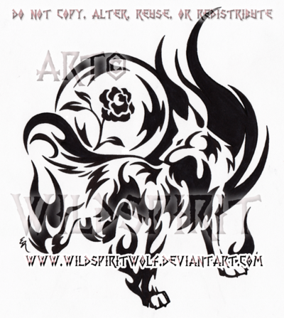 400x447 Flame Wolf And Rose Moon Tribal Design By Wildspiritwolf