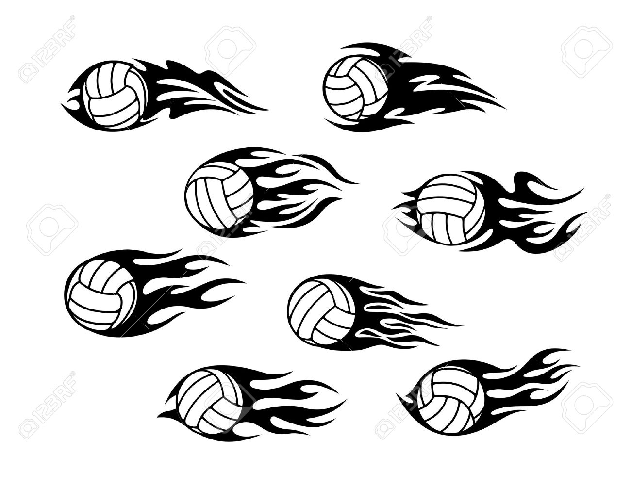 1300x1006 Set Of Volleyball Sports Tattoos With Tribal Flames Royalty Free