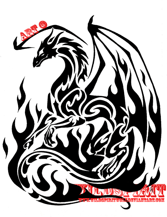 568x737 Tribal Flame Dragon Tattoo By Wildspiritwolf