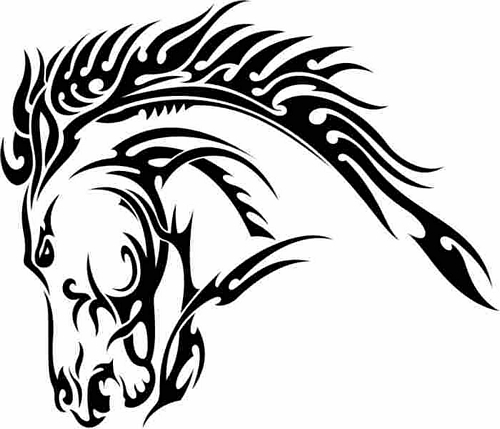 500x429 Cute Black Tribal Horse Head Tattoo Design