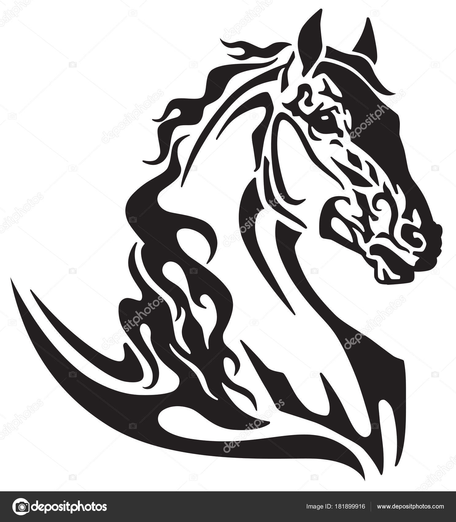 1486x1700 Horse Head Tribal Tattoo Logo Icon Flaming Mustang Black White