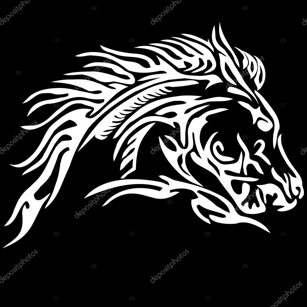 1024x1024 Tribal Horse Tattoo On Black Background Stock Vector Hurgem