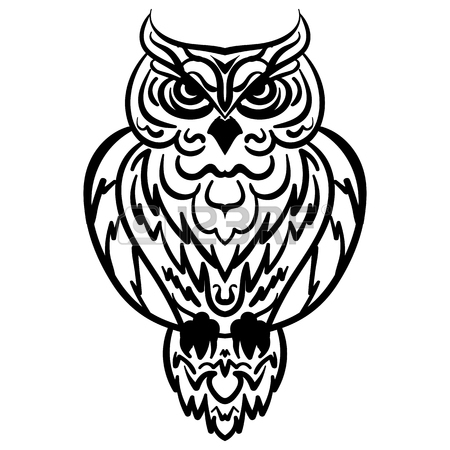 450x450 Portrait Owl Decorative Stylized Line Art Black And White Isolated