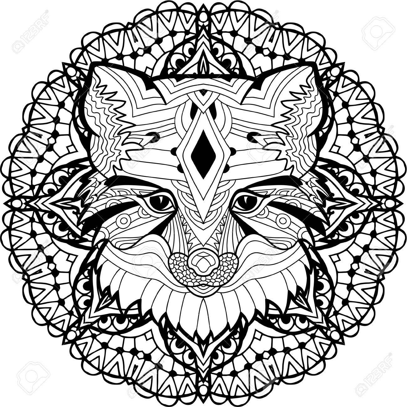 1300x1300 Monochrome Hand Drawn Ink Drawing. Painted Fox On A Background