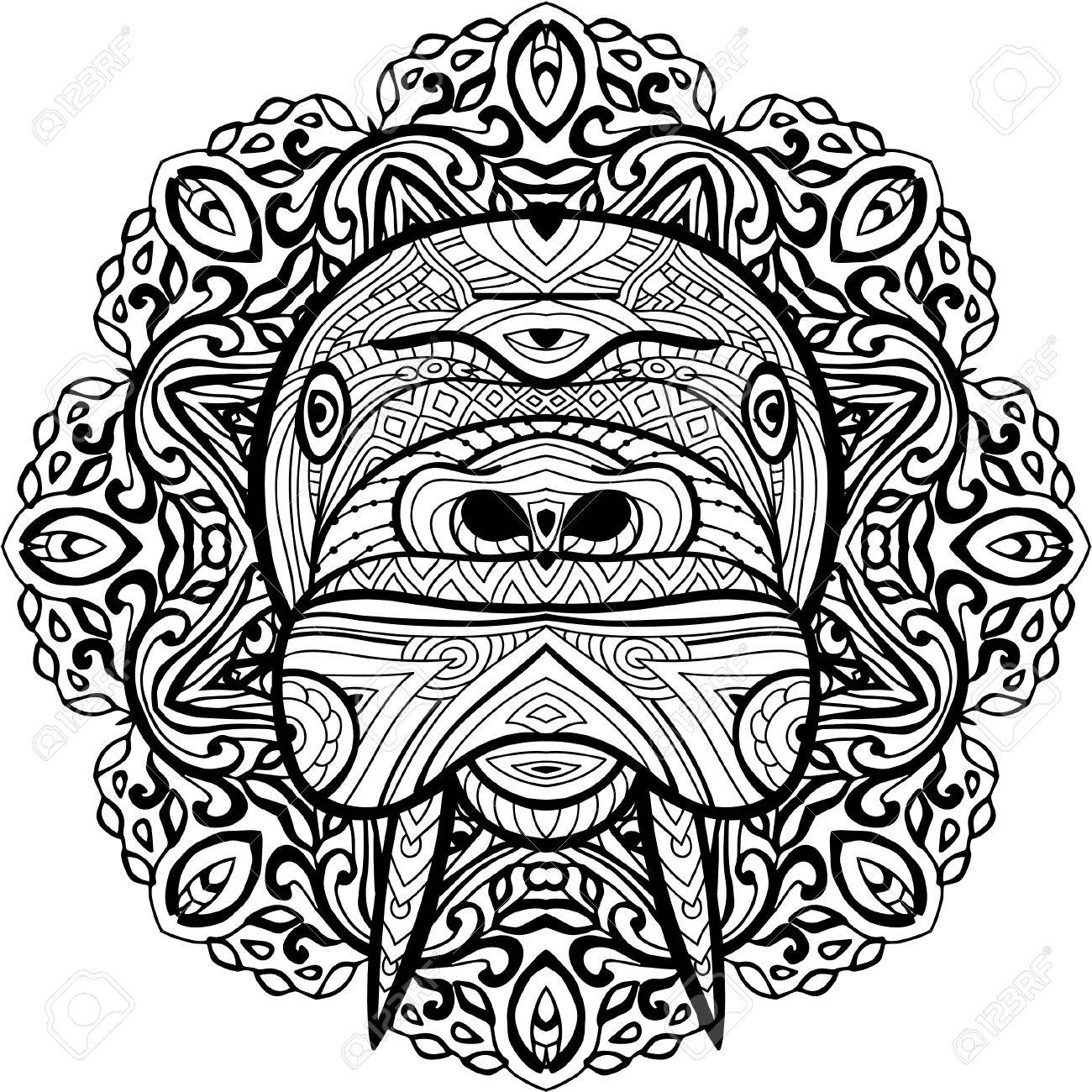 1300x1300 Monochrome Hand Drawn Ink Drawing. Painted Walrus On A Background