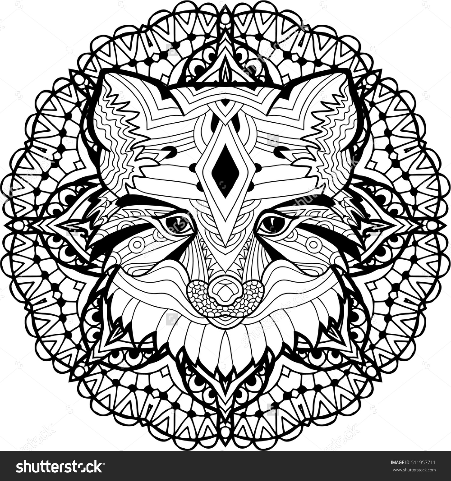 1500x1600 Monochrome Hand Drawn Ink Drawing. Painted Fox On A Background