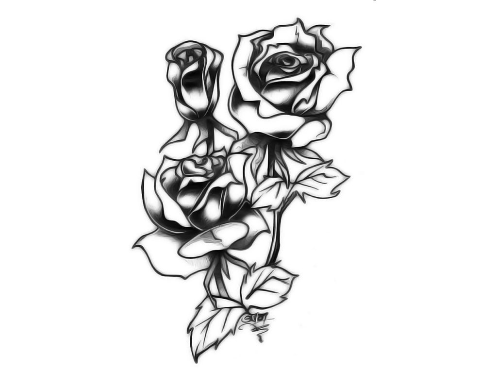 1024x768 Download Rose Tattoo Black And White Simple