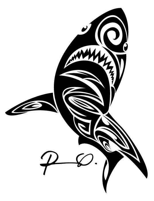 537x700 Black Tribal Shark Tattoo Design