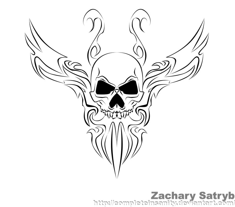 900x792 Tribal Skull Tattoo By Completeinsanity