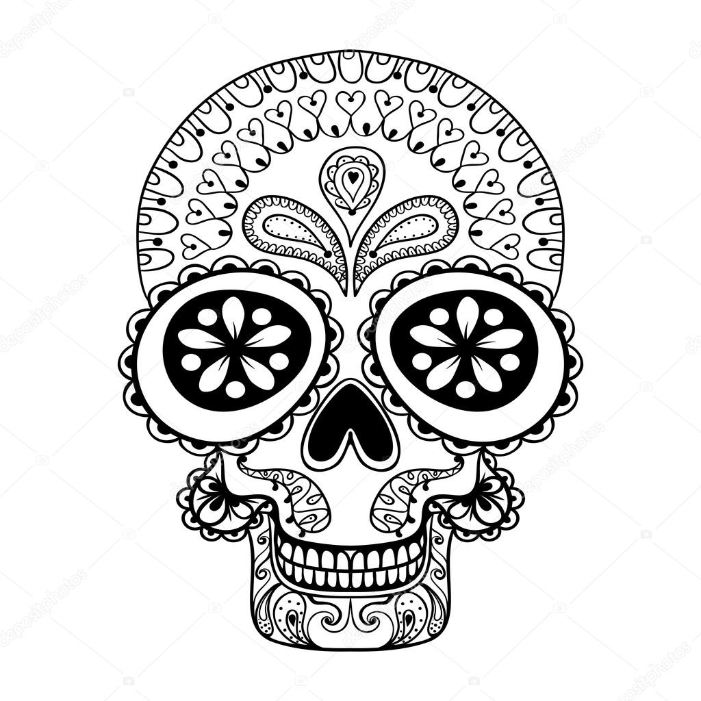1024x1024 Hand Drawn Skull In Zentangle Style, Tribal Totem For Tattoo, Ad