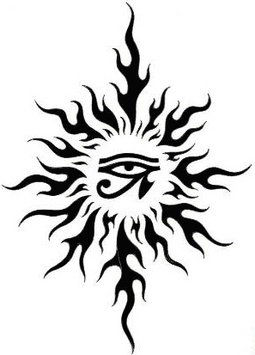255x355 Egyptian Eye In Tribal Sun Tattoo Design