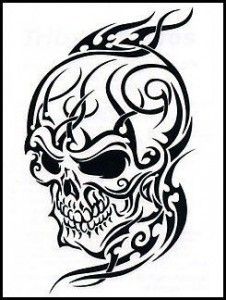 226x300 Angry Looking Skull Tribal Tattoo.