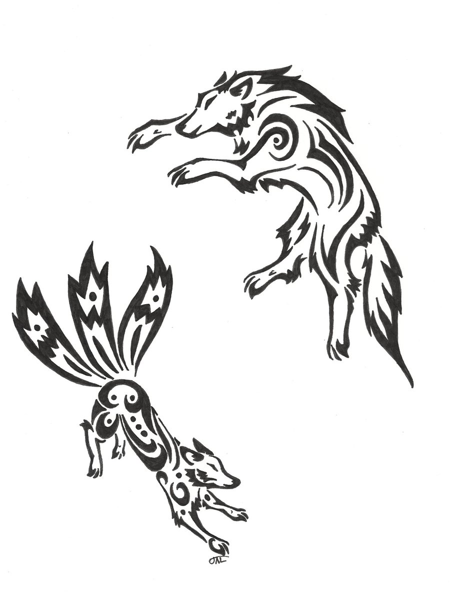 900x1195 Fox And Wolf Tribal By Neodragonarts