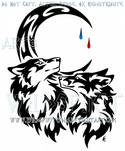 400x484 Tribal Wolf And Moon Drawing