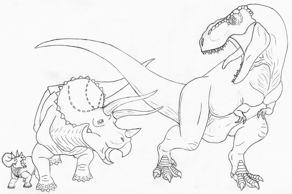 1024x681 Tyrannosaurus Rex And Triceratops Lines By Aesirr