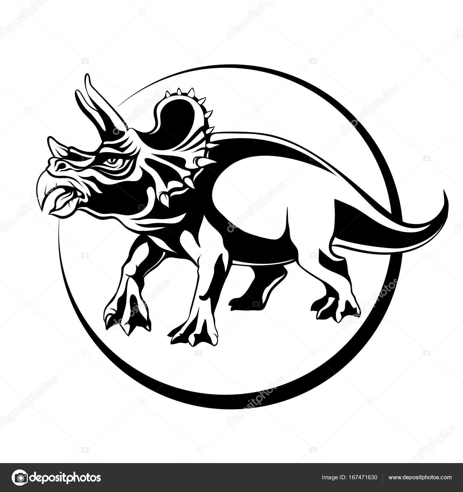 1600x1700 Silhouette Sketch Herbivorous Dinosaur Triceratops With Horns