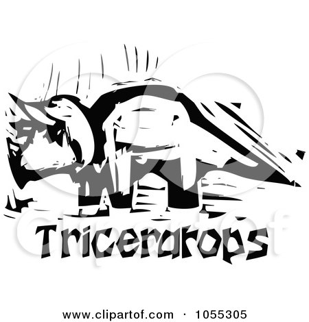 450x470 Clipart Of A Black And White Woodcut Triceratops Skeleton