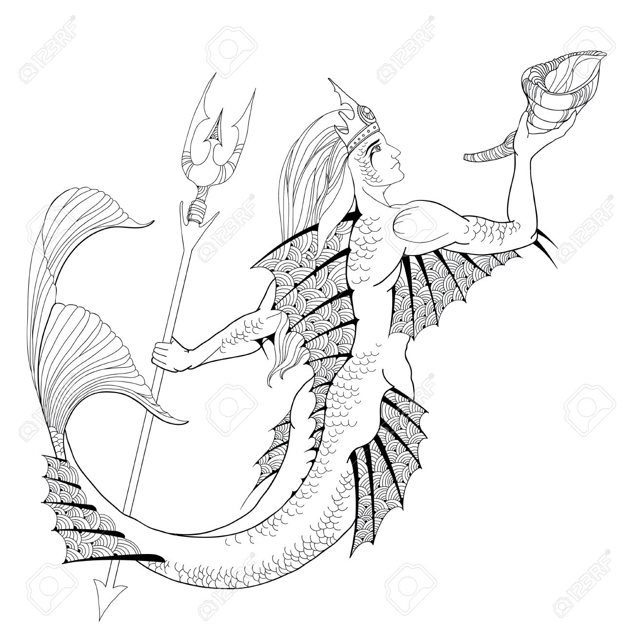 1300x1300 Mythological Neptune Or Poseidon With Trident And Horn In Hand