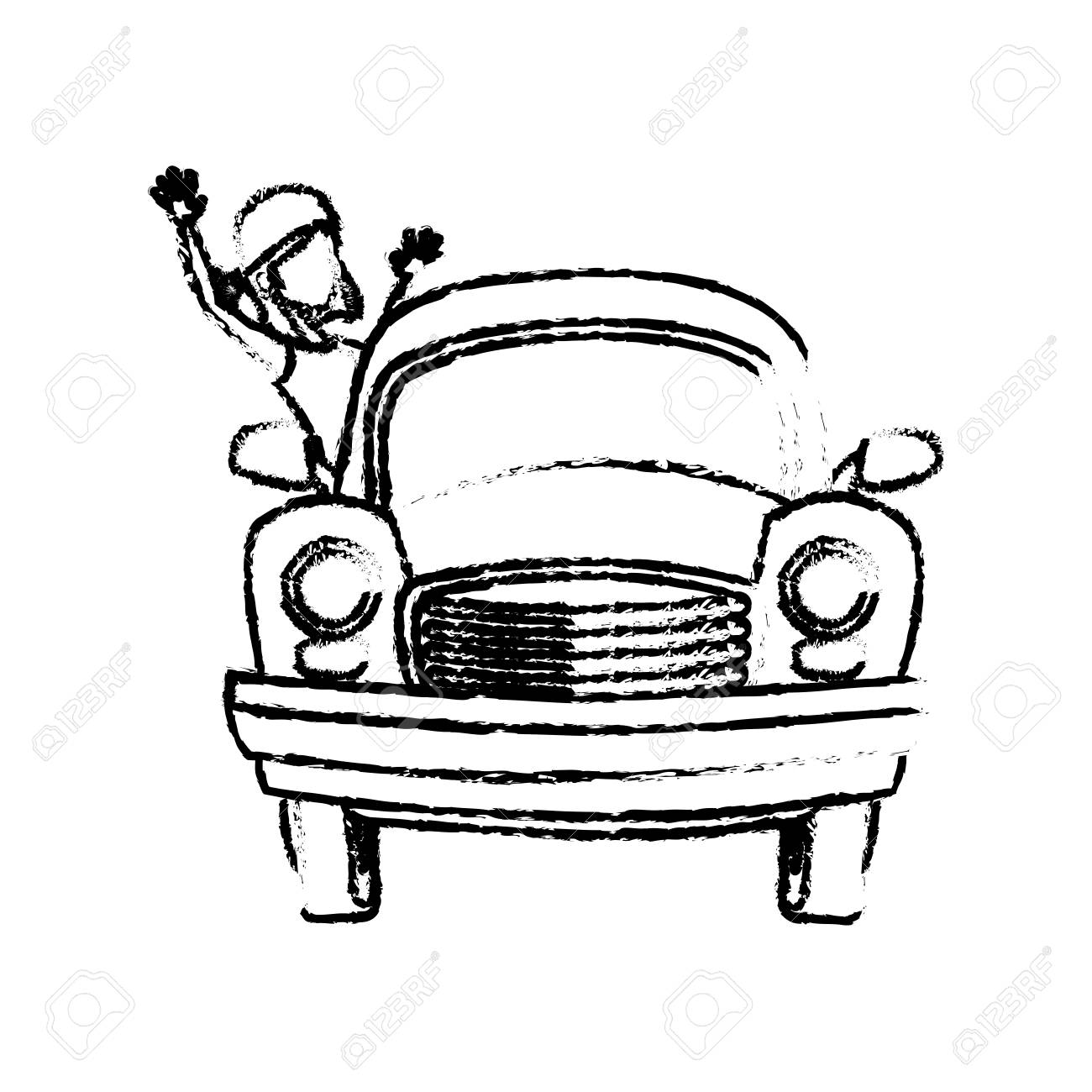 1300x1300 Happy Woman Car Trip Vacation Transport Sketch Vector Illustration