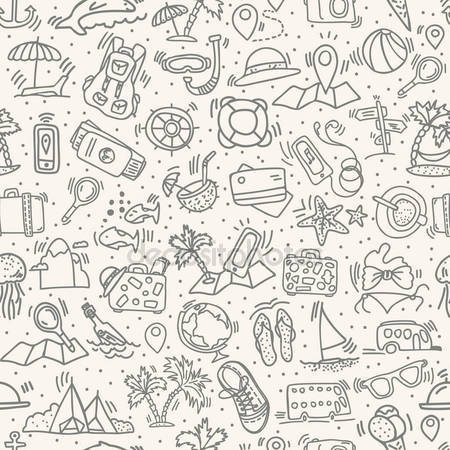450x450 Travel And Summer Seamless Pattern, Journey And Trip Background