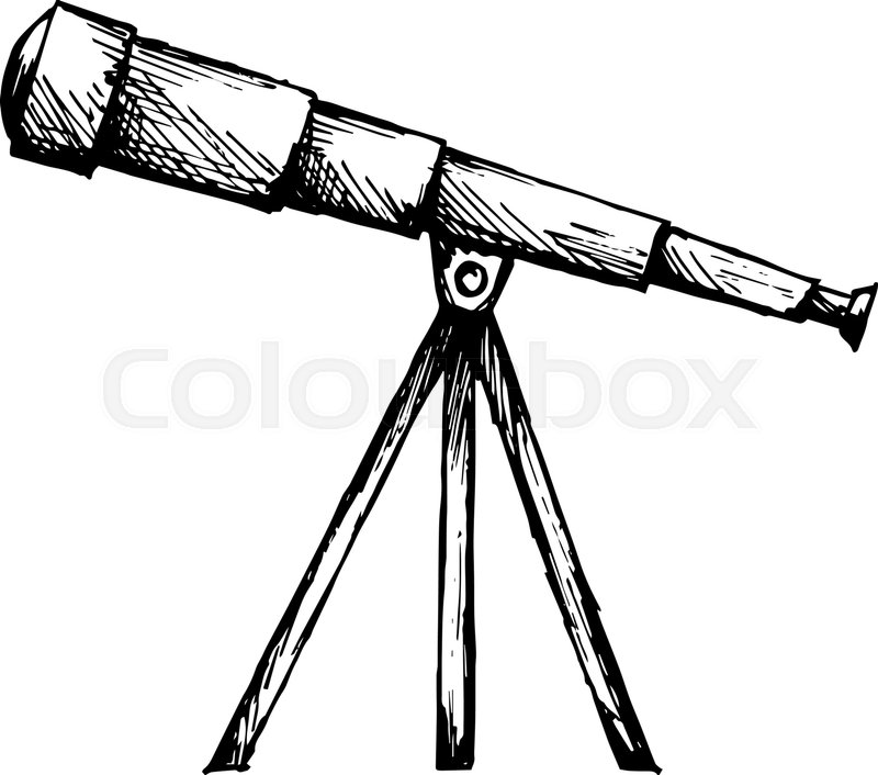800x706 Telescope In Tripod. Isolated On Blue Background. Vector