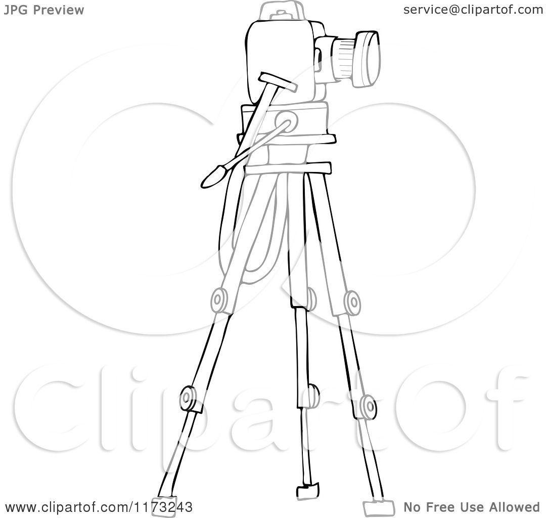 1080x1024 Cartoon Of An Outlined Camera On A Tripod Stand