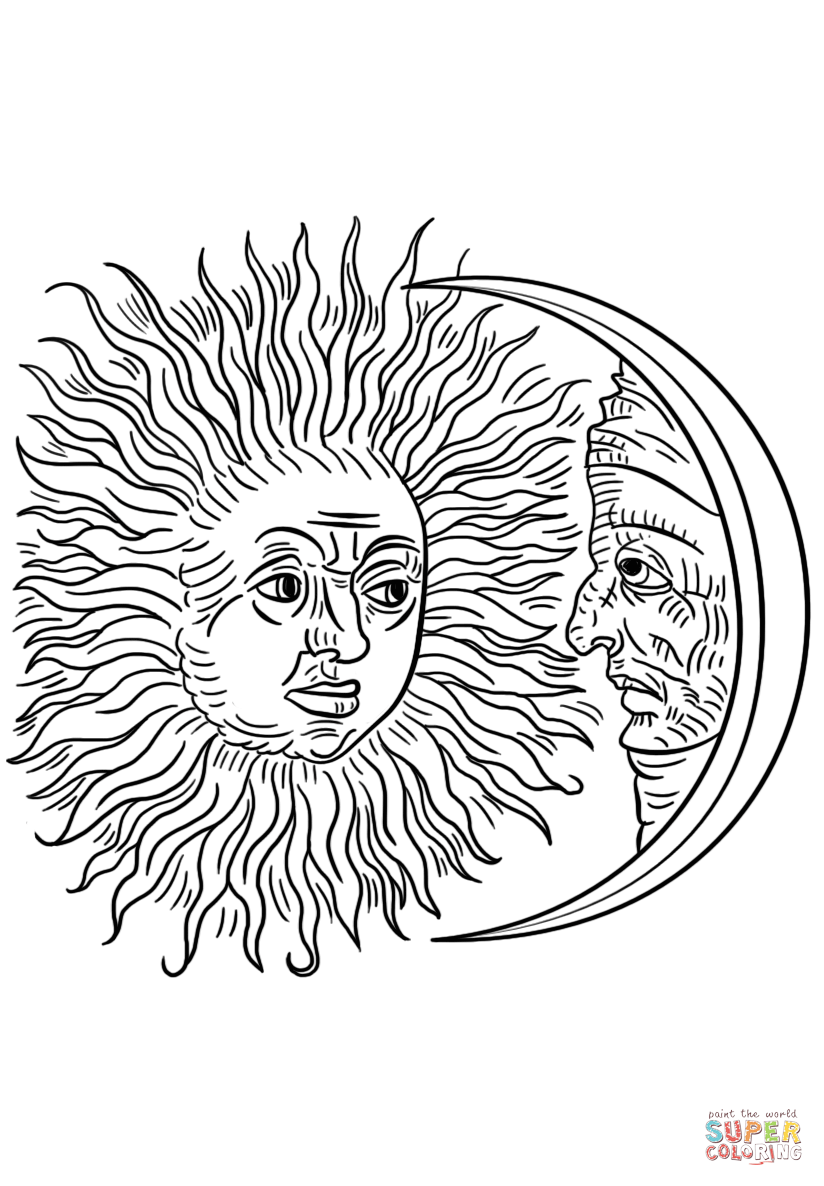 824x1186 Vintage Sun And Moon Coloring Page Free Printable Coloring Pages