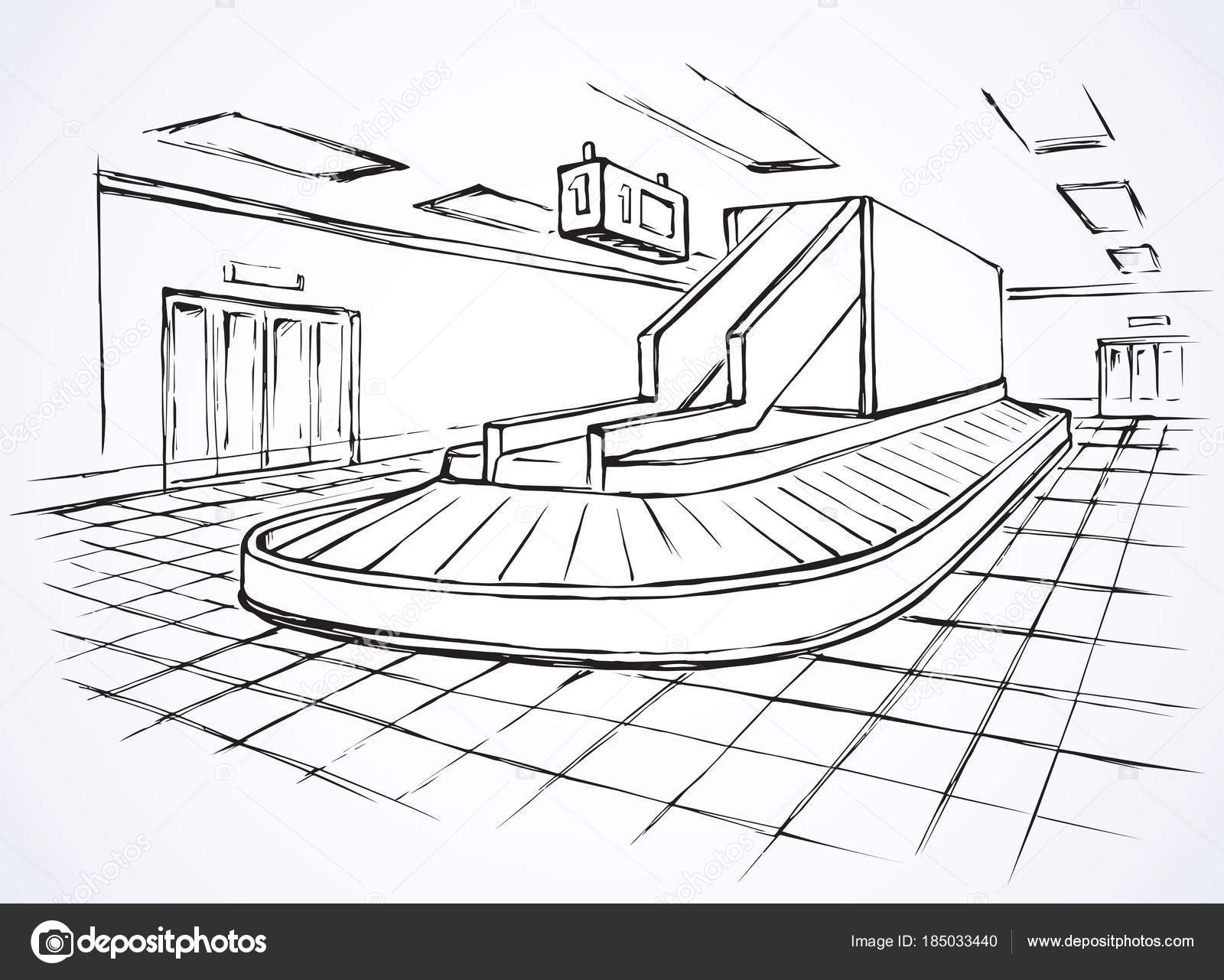 1600x1281 Point Of Checking Luggage In Airport. Vector Drawing Stock
