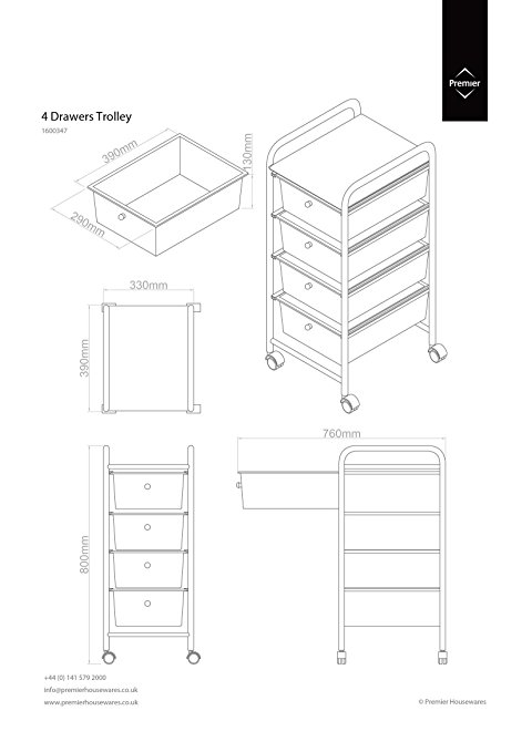 480x679 Premier Housewares 4 Drawer Storage Trolley With Chrome Frame
