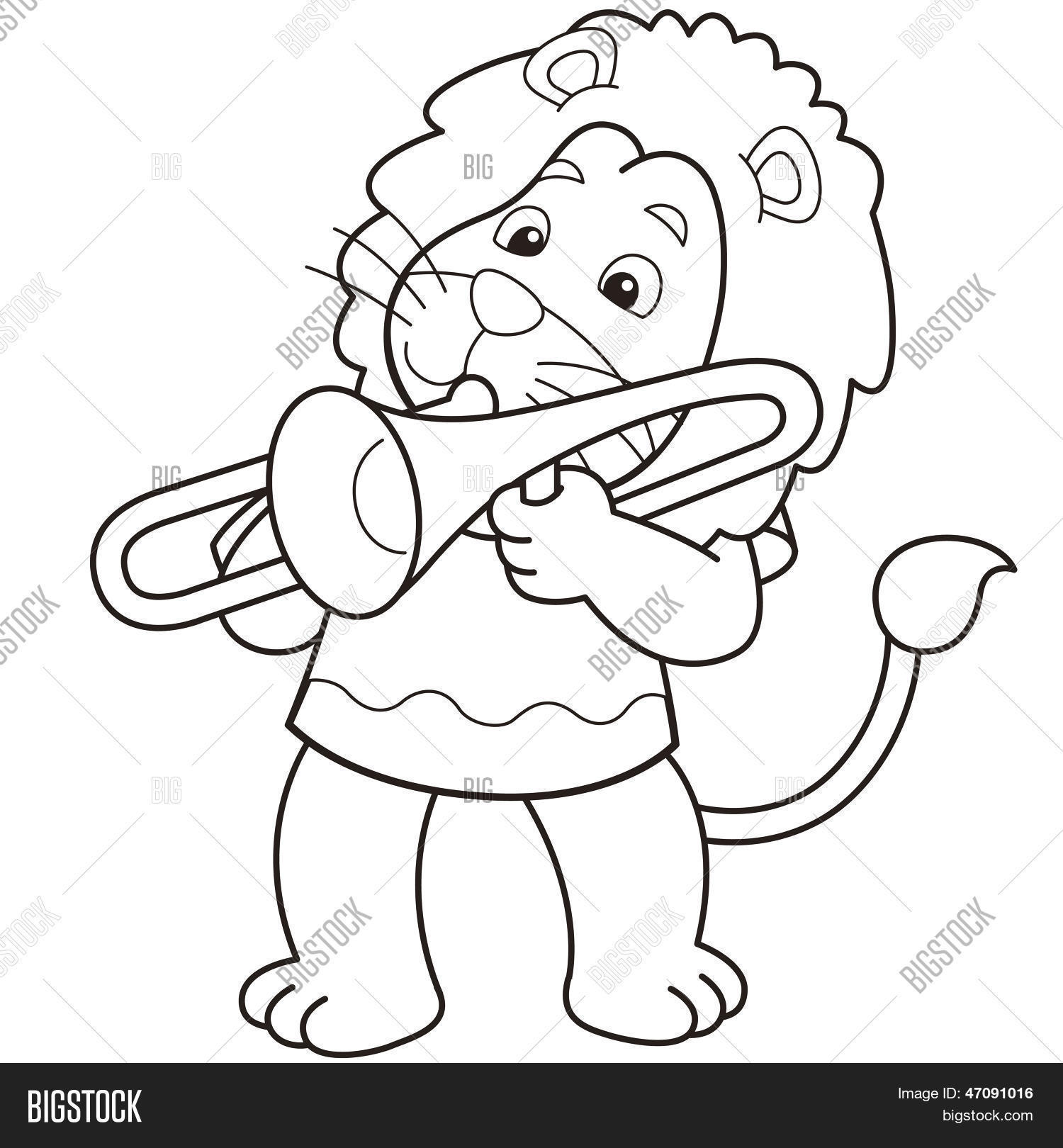 1500x1620 Cartoon Lion Playing Trombone Vector Amp Photo Bigstock