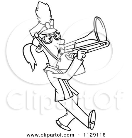 450x470 Cartoon Of An Outlined Marching Band Trombone Player Girl