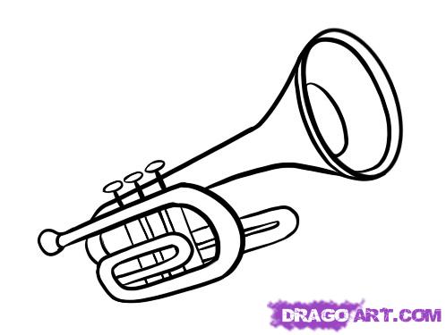 498x375 How To Draw A Trumpet, Step By Step, Wind, Musical Instruments