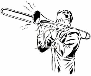 300x249 Retro Cartoon Of A Man Playing A Slide Trombone