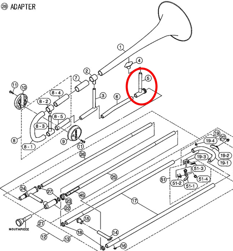 800x861 Mouthpiece Express Yamaha Trombone Hand Slide Receiver Assembly