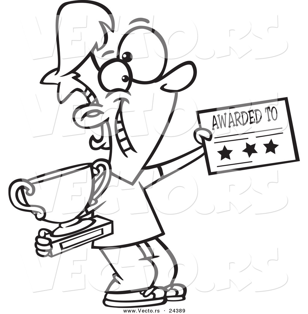 1024x1044 Vector Of A Cartoon Boy Holding A Trophy And Certificate
