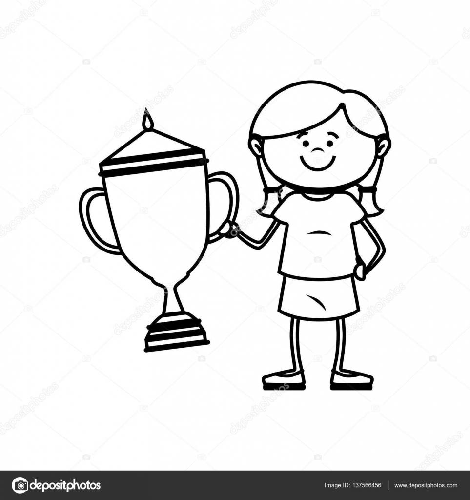 963x1024 Little Kid With Champion Trophy Stock Vector Yupiramos