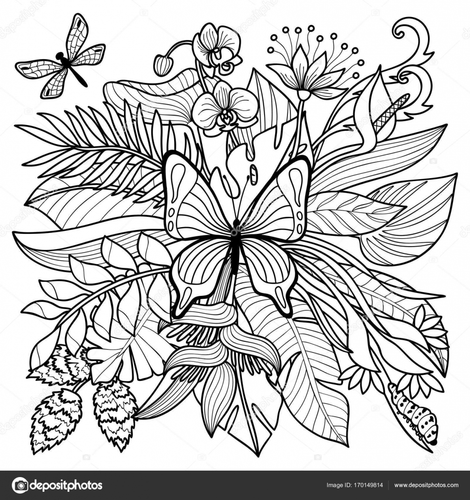 963x1024 Tropical Coloring Page Stock Vector Kronalux