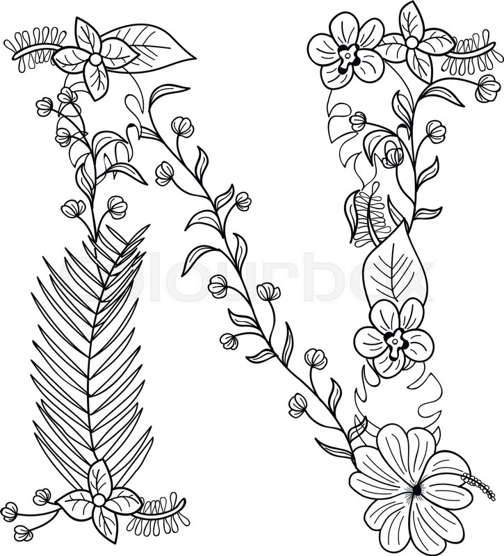 725x800 Tropical Floral Summer Pattern Hand Drawn Ornamental Font