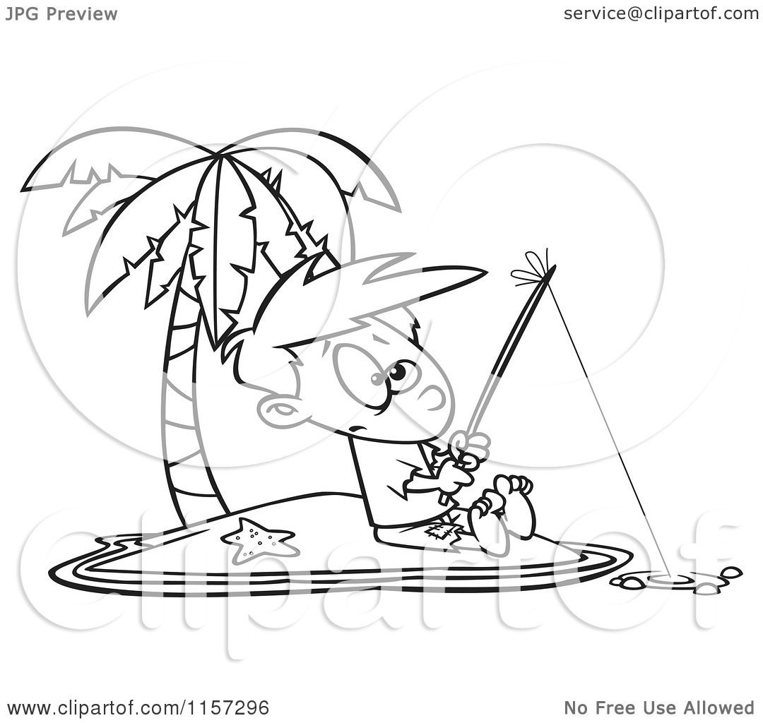 1080x1024 Cartoon Clipart Of A Black And White Boy Fishing On A Tropical