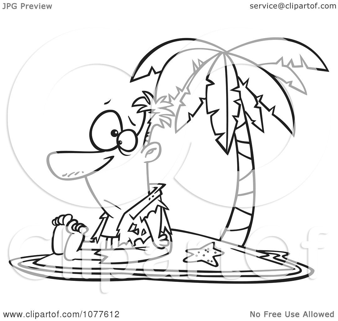 1080x1024 Clipart Outlined Shipwrecked Man On A Tropical Island