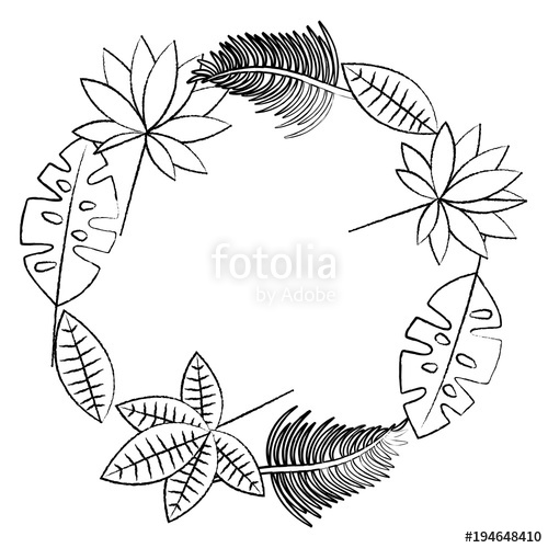 500x500 Tropical Leaves Wreath Icon Image Vector Illustration Design Black
