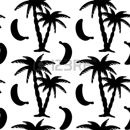 450x450 Seamless Pattern With Tropical Coconut Palm Trees And Bananas