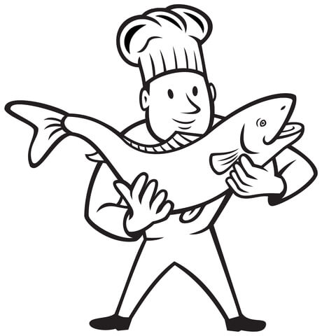 460x480 Cook Holding Trout Fish Coloring Page Free Printable Coloring Pages
