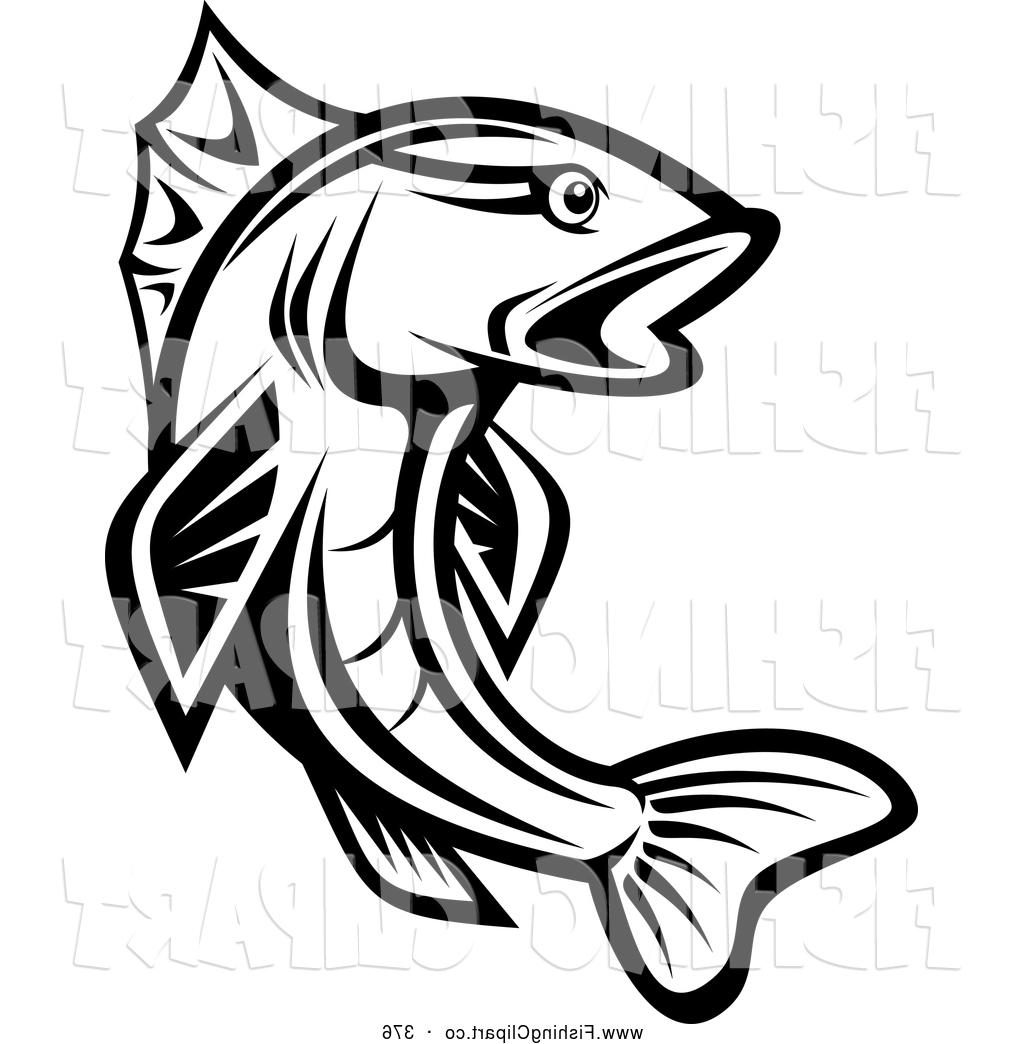 1024x1044 Best Clip Art Of Leaping Black And White Trout By Vector Tradition