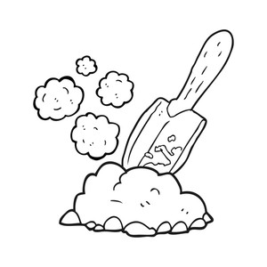 300x300 Freehand Drawn Black And White Cartoon Trowel Digging Earth