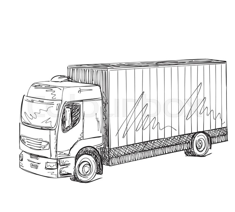 800x724 Delivery Service Poster. Hand Drawn Truck. International Transport