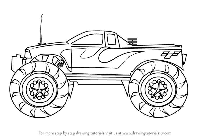 800x566 Learn How To Draw A Monster Truck (Trucks) Step By Step Drawing
