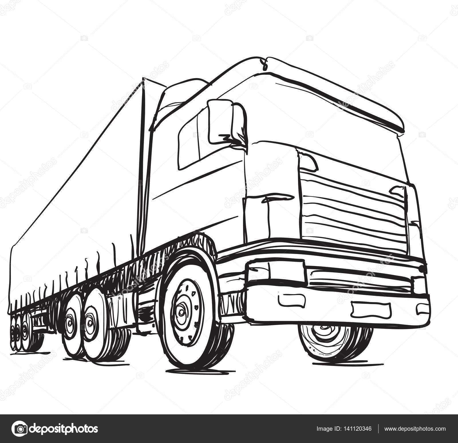 1600x1547 Sketch Logistics And Delivery Poster. Hand Drawn Truck Stock