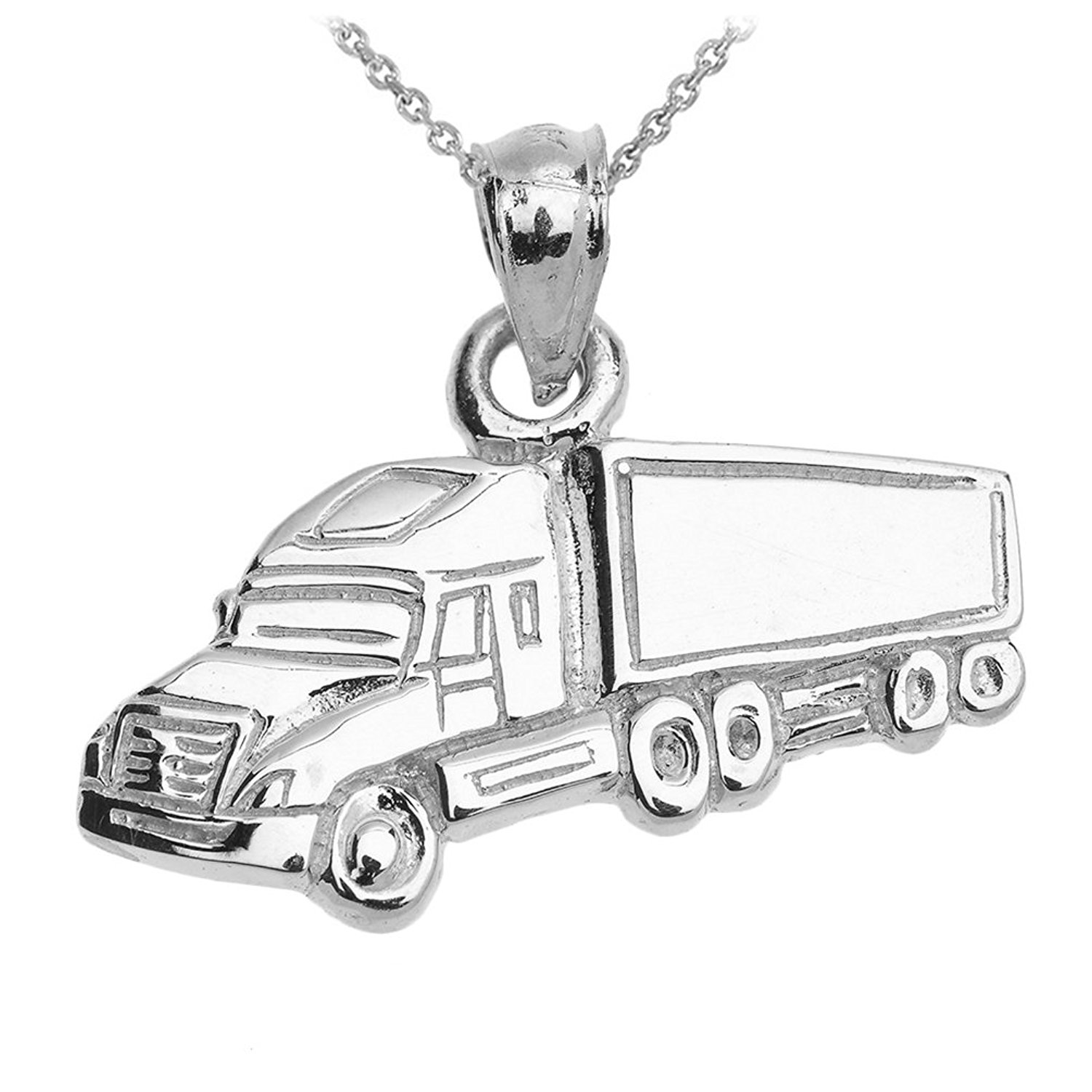 1500x1500 10k White Gold Big Rig Truck Driver Necklace (25mm X