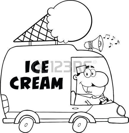 435x450 Black And White Happy Ice Cream Man Driving Truck Royalty Free